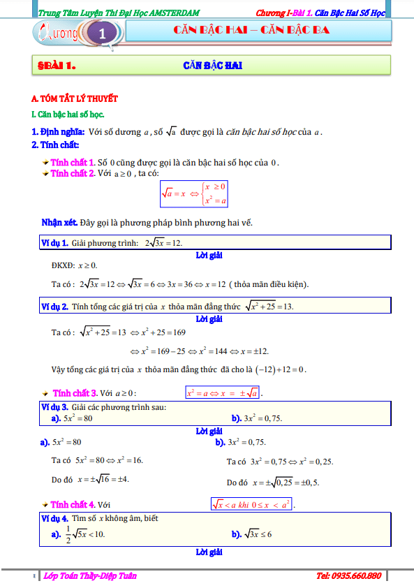 Chuyên đề căn bậc hai và căn bậc ba Diệp Tuân
