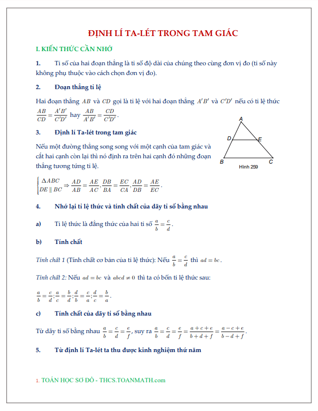 Chuyên đề định lí Ta-lét trong tam giác