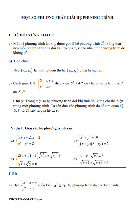 Chuyên đề hệ phương trình ôn thi vào 