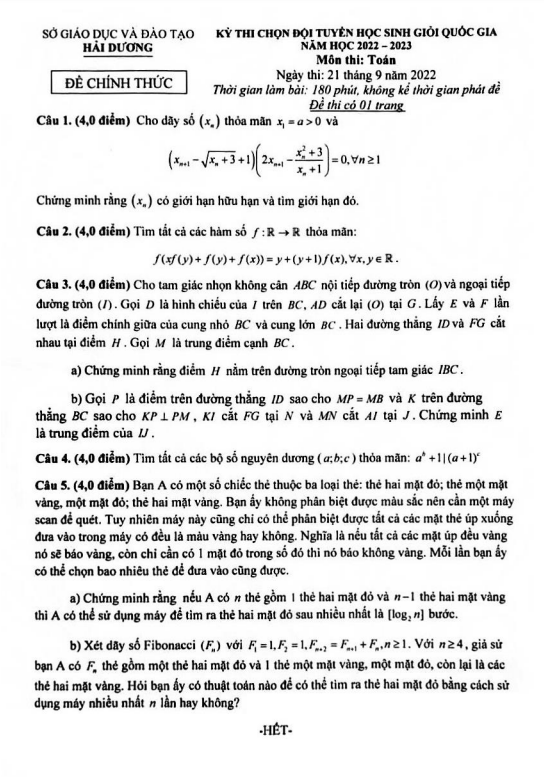 Đề chọn đội tuyển thi HSG QG môn Toán năm 2022 2023 sở GD ĐT Hải Dương