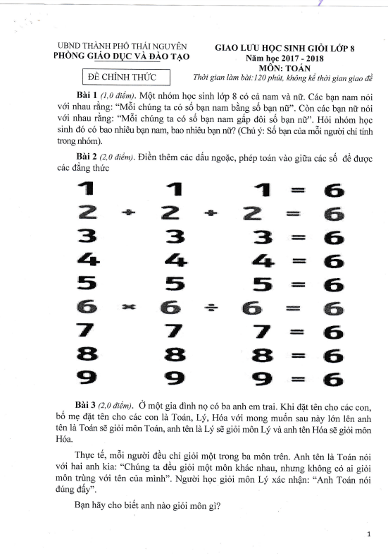 Đề giao lưu học sinh giỏi lớp 8 môn Toán năm 2017 2018 phòng GD ĐT thành phố Thái Nguyên