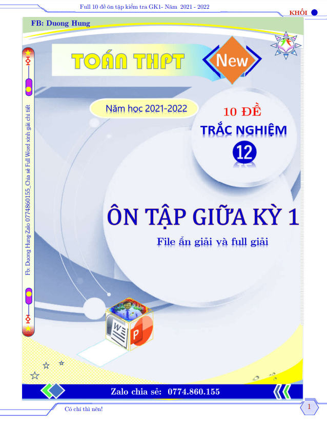 Tuyển tập 10 đề ôn tập kiểm tra giữa học kì 1 (HK1) lớp 12 môn Toán năm học 2021 2022