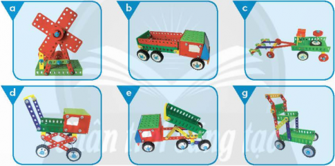 Em hãy chọn chi tiết và dụng cụ trong bộ lắp ghép mô hình kỹ thuật để lắp ghép một trong các mô hình đồ chơi mà em thích dưới đây.