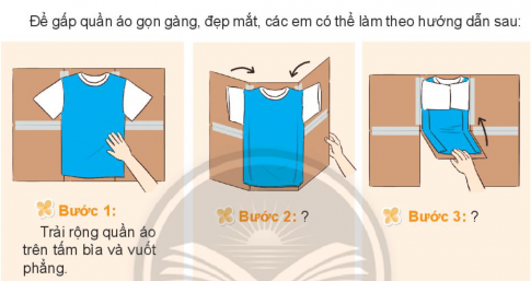 Dựa vào hình ảnh gợi ý, hoàn chỉnh các bước gấp quần áo